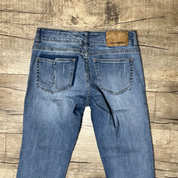 Unionbay Denim Jeans Distressed PatchWork Straight Mid Rise Ankle Pants Size 1 - Picture 3 of 12